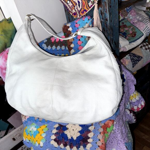 ROMYGOLD HUGE $595 PEBBLED WHITE LEATHER BAG BRASS HARDWARE595 - Picture 8 of 10